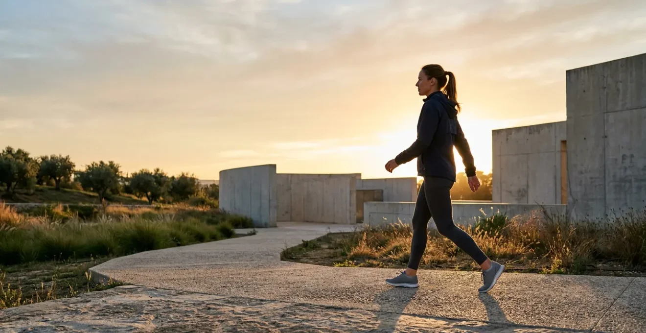 Person with sustained energy moving through daily activities from sunrise to evening