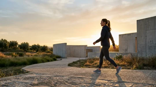 Person with sustained energy moving through daily activities from sunrise to evening