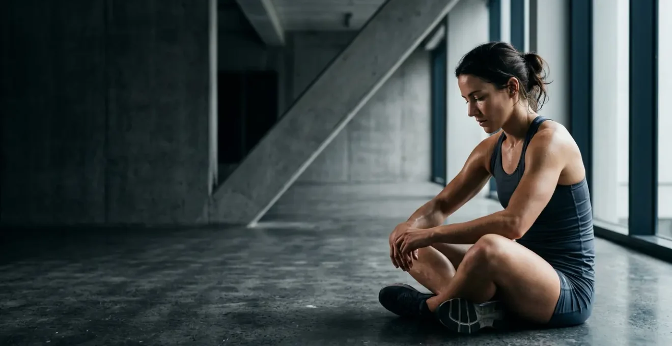 Athletic figure experiencing muscle tension and recovery dilemma during rest period