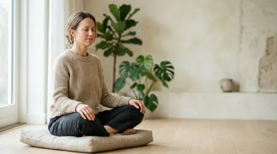 Person experiencing genuine appreciation during mindfulness practice in natural setting