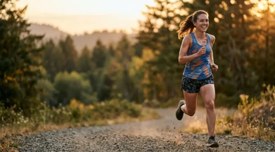 Person engaging in physical exercise with enhanced brain activity and mood improvement