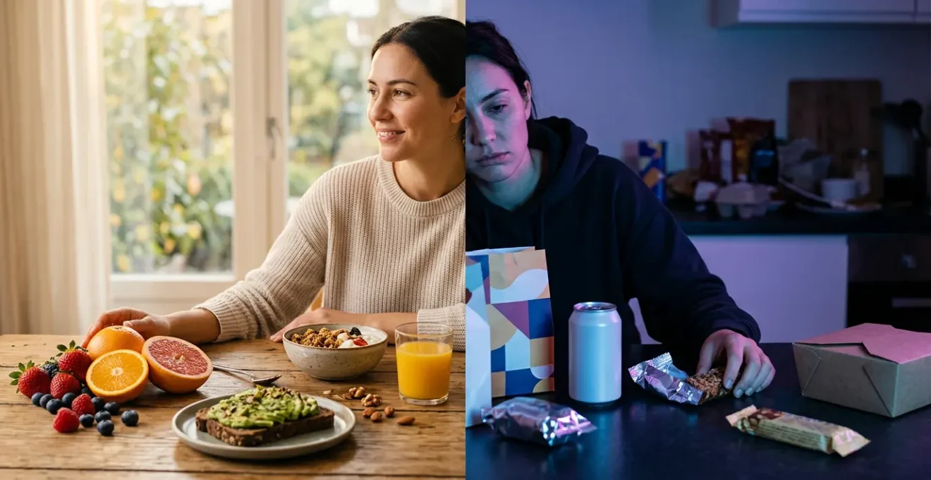 Visual representation of circadian rhythm disruption affecting health, mood, and weight