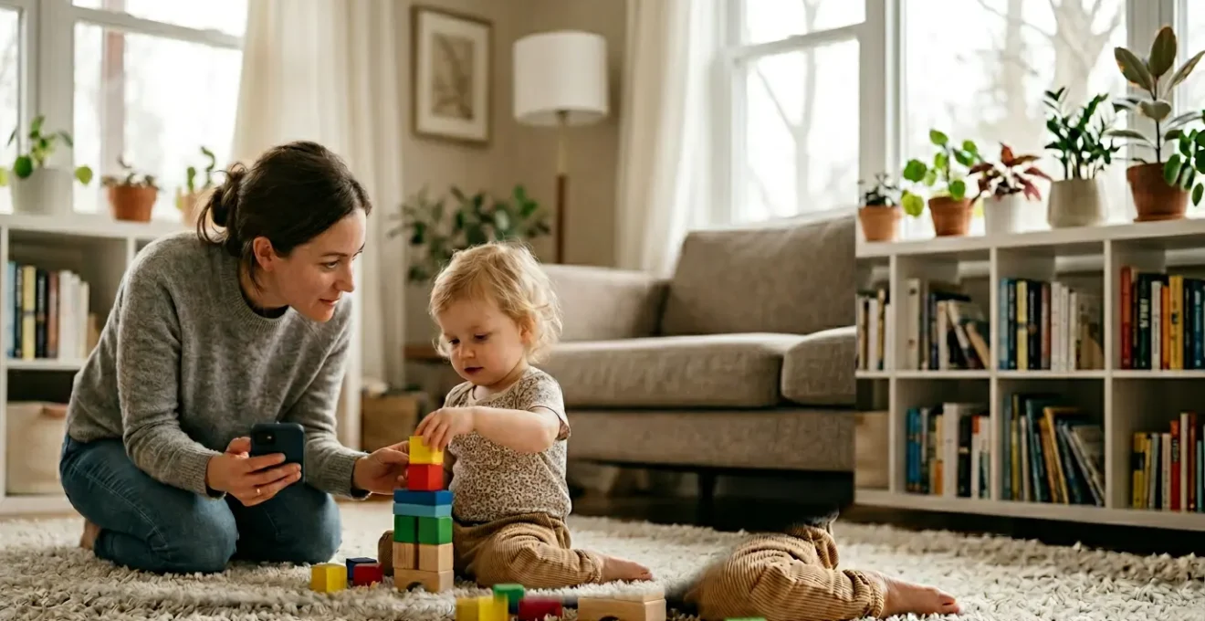 Parent observing and documenting their child's developmental progress at home
