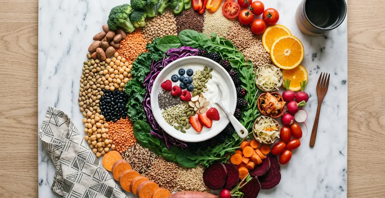 Professional editorial photograph illustrating the connection between gut health and overall wellness