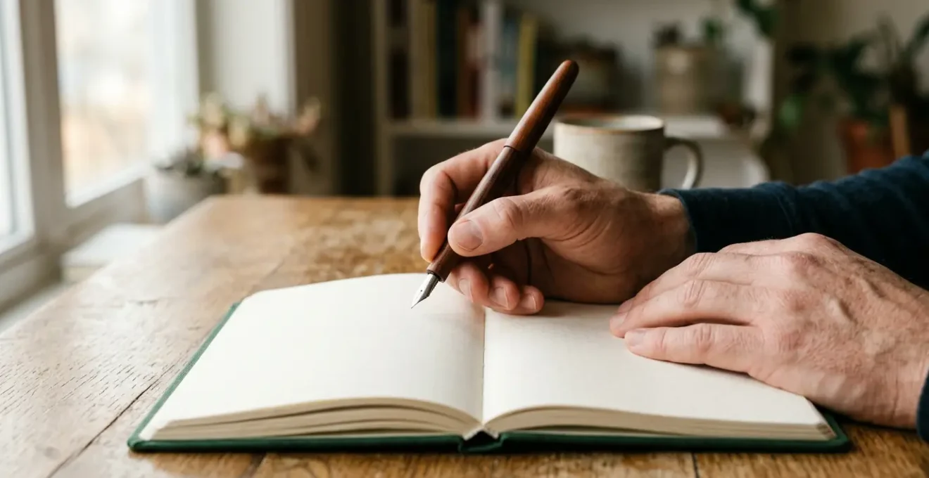 Person journaling with intentional focus creating cognitive change and mental clarity