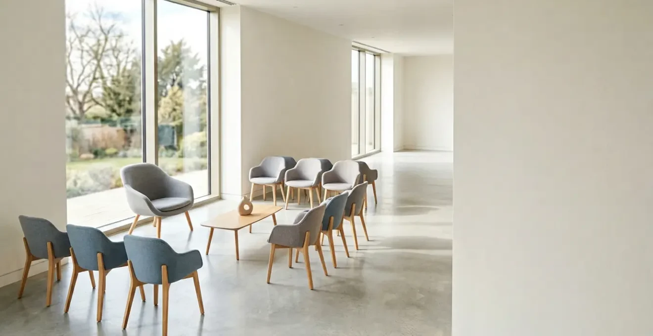 A professional waiting room scene symbolizing the crucial NHS Health Check appointment with natural lighting and clean composition