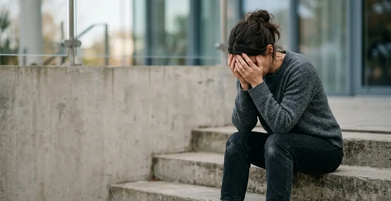 Person experiencing overwhelm in a natural setting with subtle visual tension