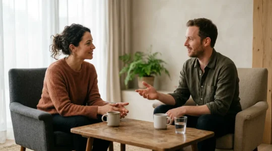 Two individuals in a moment of genuine connection illustrating the concept of health-giving relationships versus energy-draining dynamics