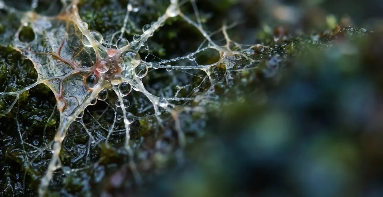 Abstract macro view of organic textures and light suggesting neurological processes and reward pathways at cellular level