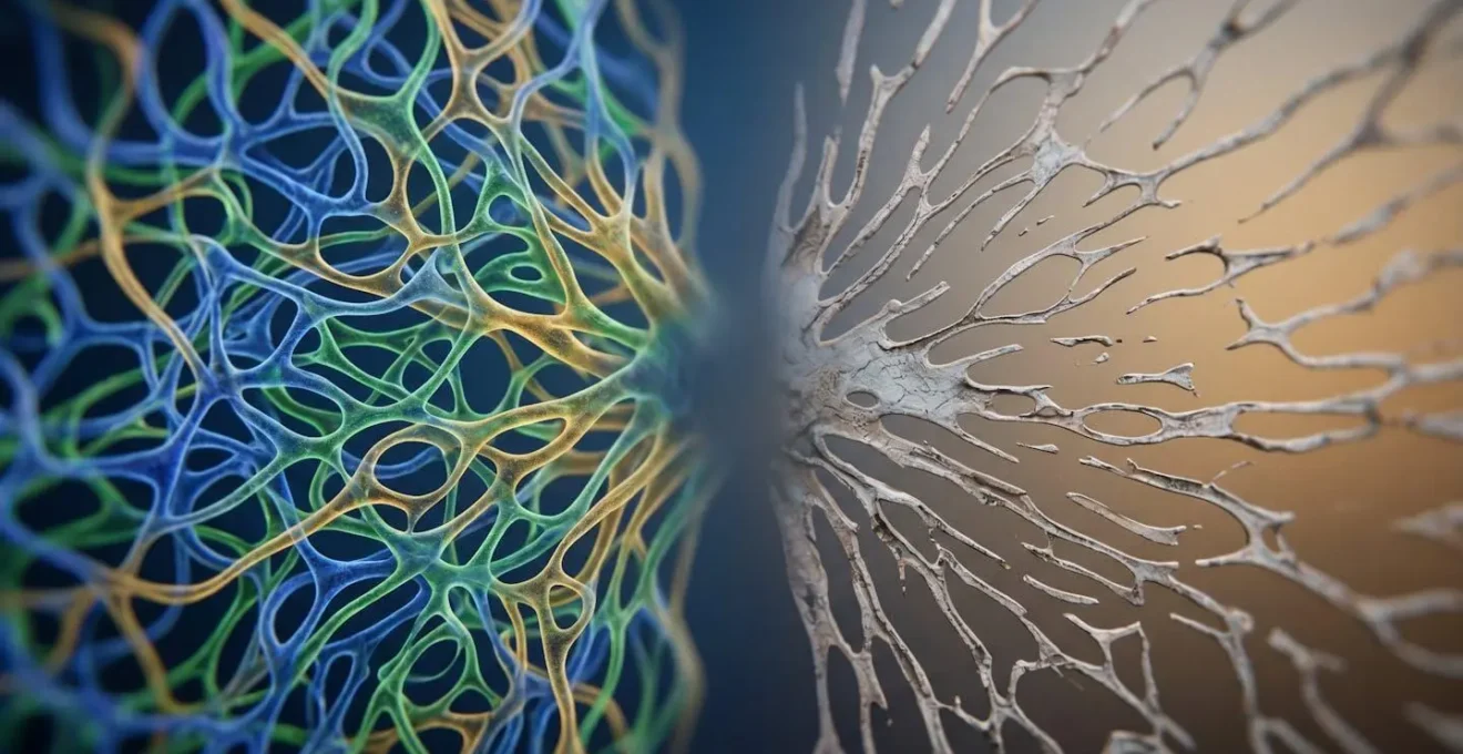 Close-up symbolic representation of brain neural activity showing contrast between active and quiet states