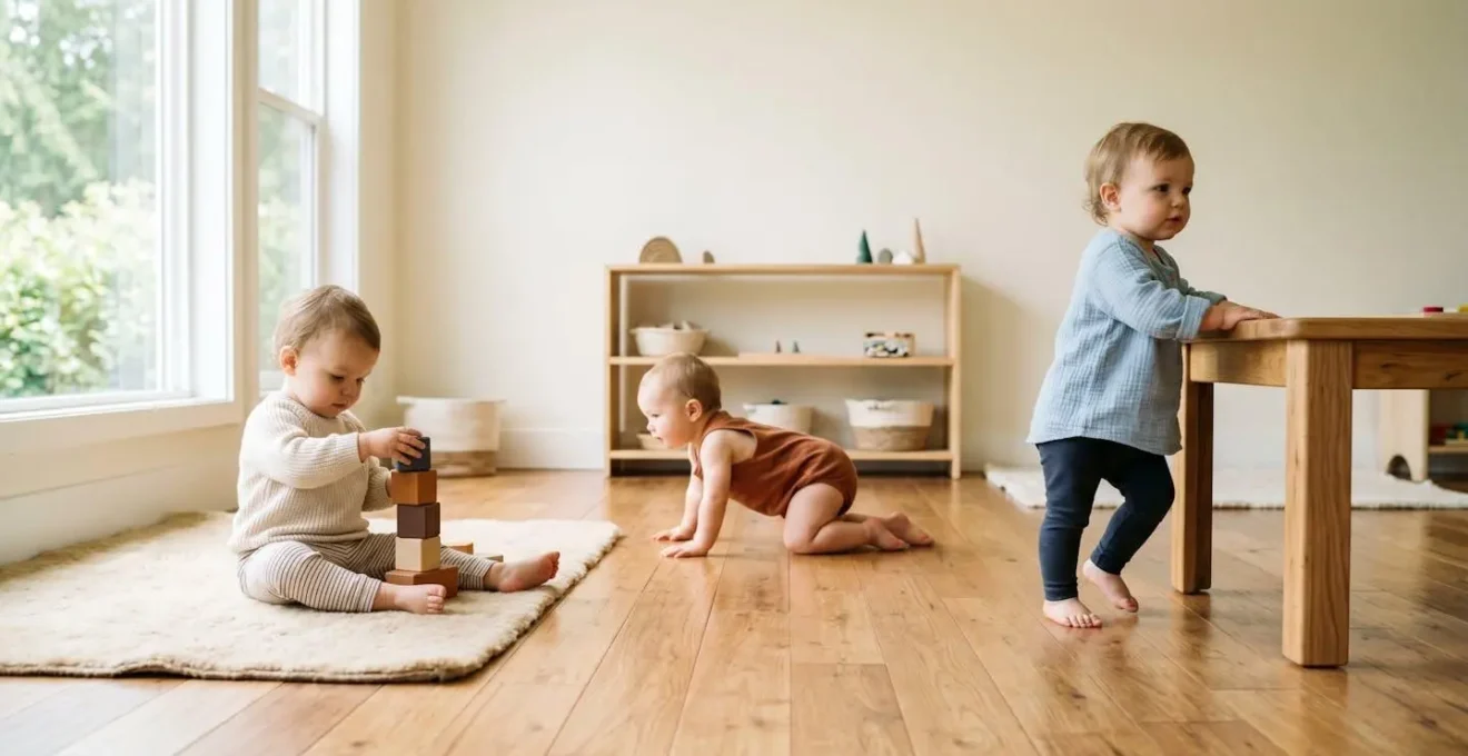 Multiple young children engaged in different developmental activities showing individual variation