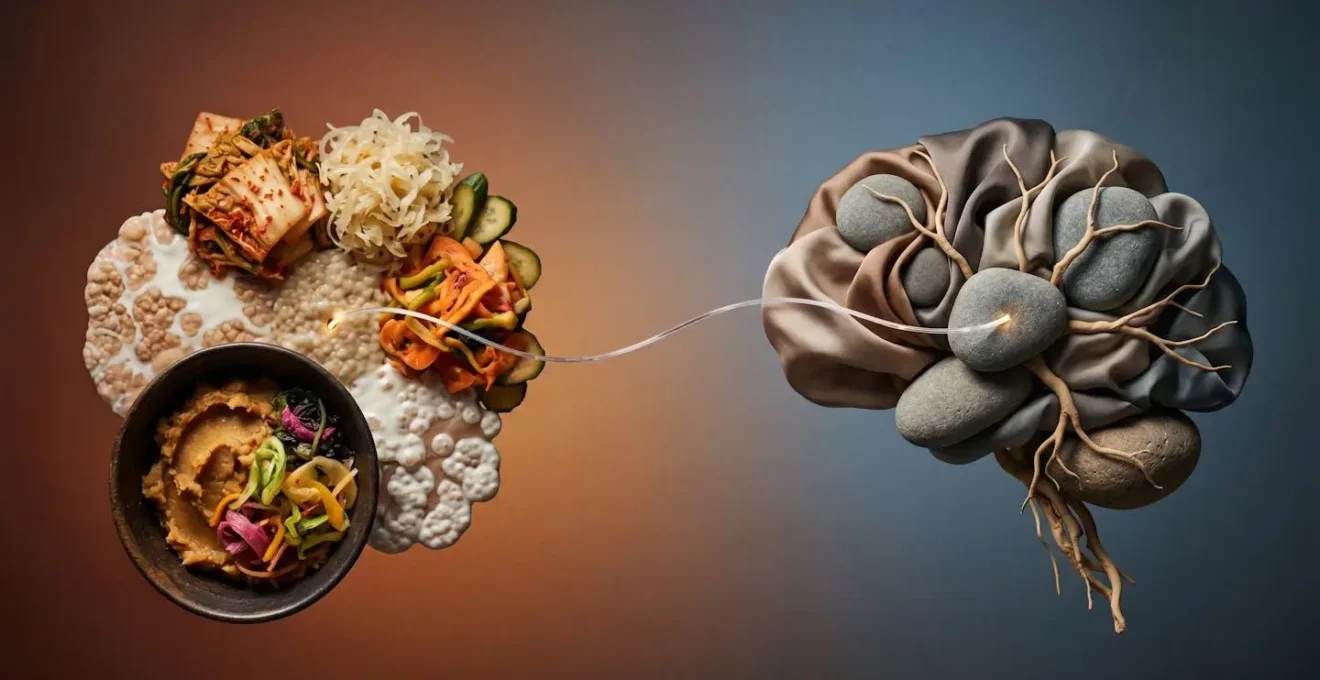 Conceptual representation of the gut-brain connection showing how gut inflammation affects mood