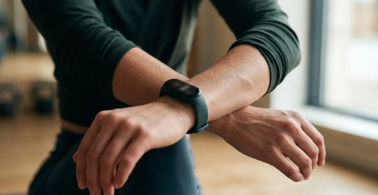 Athlete's wrist showing heart rate monitoring during low-intensity recovery movement