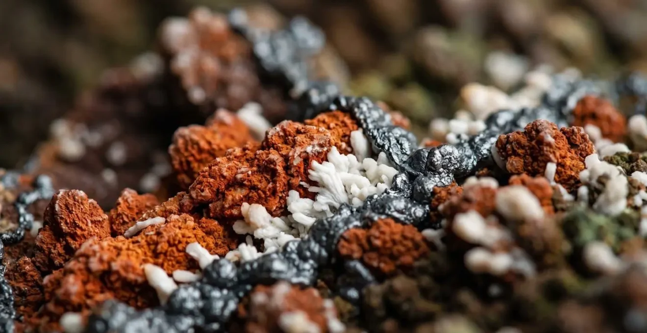Close-up macro photograph showing mineral crystals and organic textures to symbolize competing nutrient absorption pathways