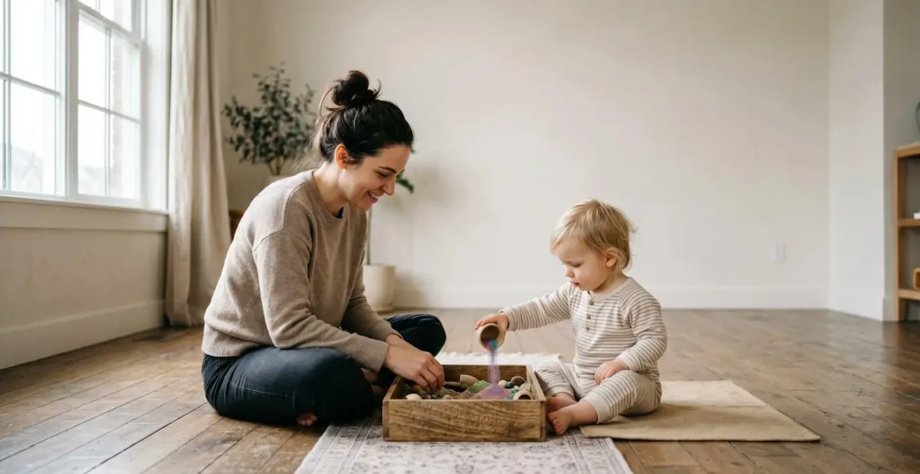 Parent and child engaged in sensory play with shared focus and emotional connection