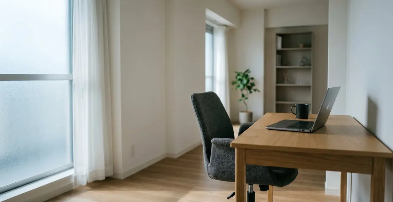 Environmental view of desk setup showing ergonomic relationship between screen position and body posture